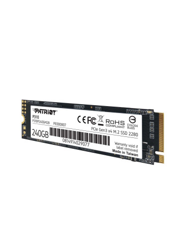 SSD PATRIOT, P310, 240 GB, M.2, PCIe Gen3.0 x4, R/W: 1700/1000