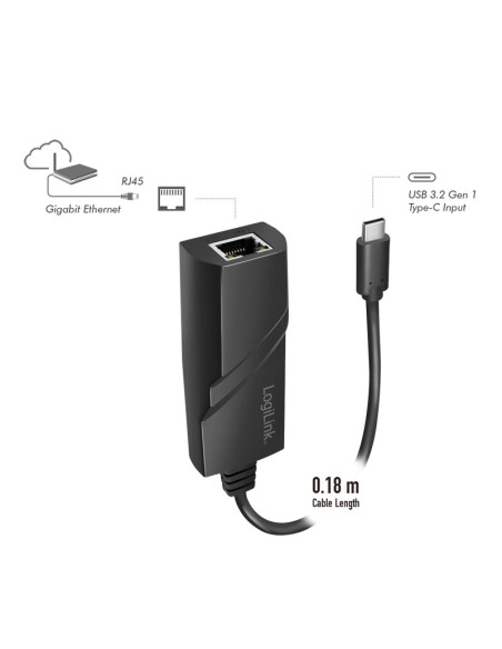 ADAPTOR RETEA LOGILINK, extern, USB 3.2 Gen1 USB-C, port RJ-45