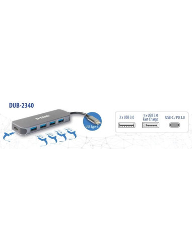 HUB extern D-LINK, porturi 3 x SuperSpeed USB 3.0, 1 x with