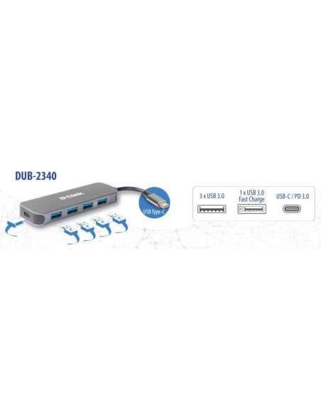 HUB extern D-LINK, porturi 3 x SuperSpeed USB 3.0, 1 x with