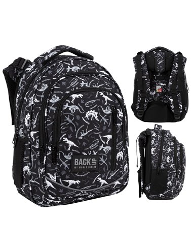 Set scoala 114 - Ghiozdan, Penar 1 fermoar, Sac incaltaminte, Motiv dinozaur