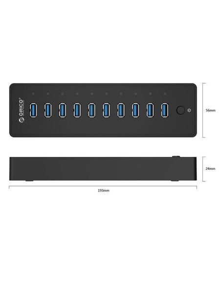 Hub Orico P10-U3 cu 10 port-uri USB 3.0,P10-U3-BK