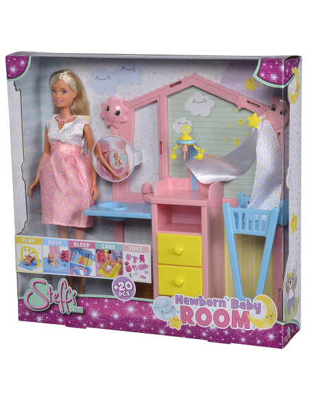 Papusa Simba Steffi Love Newborn Baby Room 29 cm cu figurina si