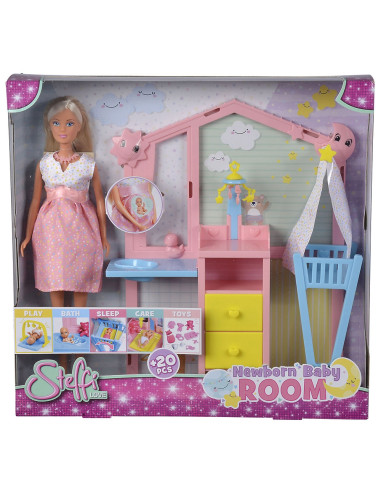 Papusa Simba Steffi Love Newborn Baby Room 29 cm cu figurina si