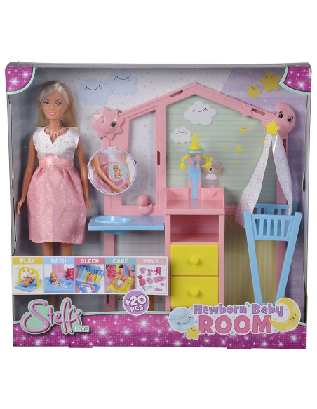 Papusa Simba Steffi Love Newborn Baby Room 29 cm cu figurina si