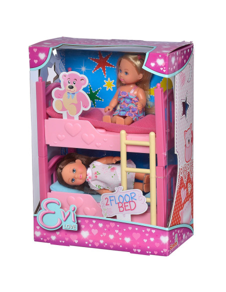 Set Simba Evi Love 2 Floor Bed cu 2 papusi 12 cm si pat
