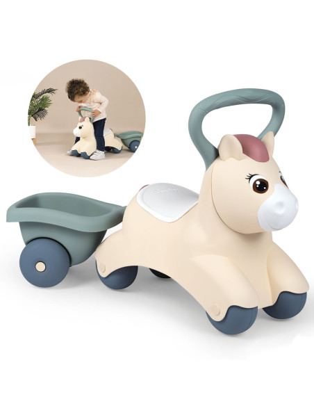 Masinuta de impins Smoby Pony cu remorca,S7600140502 Masinuta de impins Smoby Pony cu remorca,S7600140502