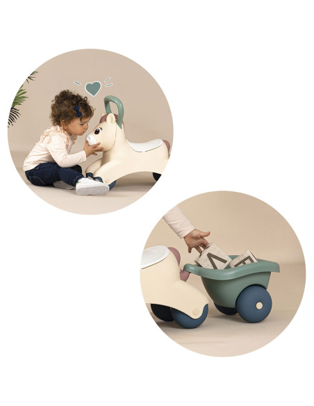 Masinuta de impins Smoby Pony cu remorca,S7600140502 Masinuta de impins Smoby Pony cu remorca,S7600140502