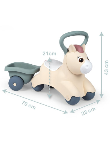 Masinuta de impins Smoby Pony cu remorca,S7600140502 Masinuta de impins Smoby Pony cu remorca,S7600140502