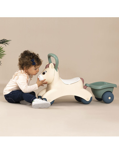Masinuta de impins Smoby Pony cu remorca,S7600140502 Masinuta de impins Smoby Pony cu remorca,S7600140502