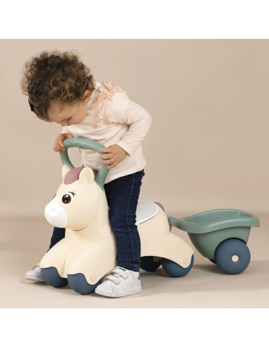 Masinuta de impins Smoby Pony cu remorca,S7600140502 Masinuta de impins Smoby Pony cu remorca,S7600140502