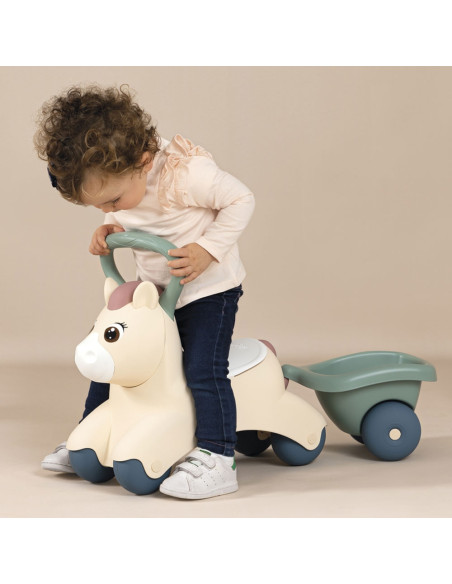 Masinuta de impins Smoby Pony cu remorca,S7600140502 Masinuta de impins Smoby Pony cu remorca,S7600140502