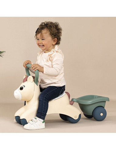 Masinuta de impins Smoby Pony cu remorca,S7600140502 Masinuta de impins Smoby Pony cu remorca,S7600140502