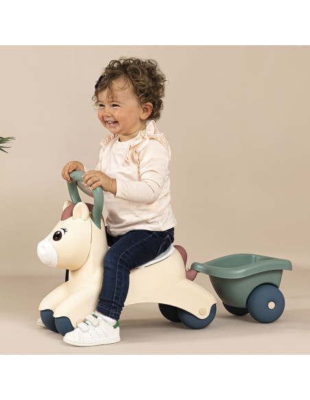 Masinuta de impins Smoby Pony cu remorca,S7600140502 Masinuta de impins Smoby Pony cu remorca,S7600140502