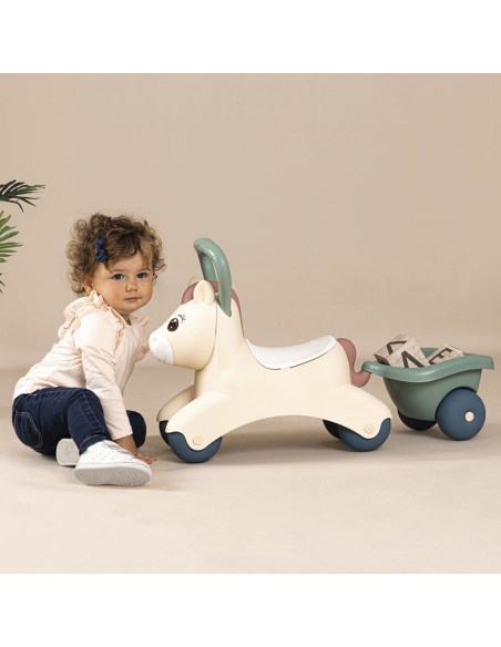Masinuta de impins Smoby Pony cu remorca,S7600140502 Masinuta de impins Smoby Pony cu remorca,S7600140502
