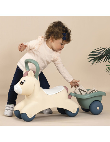 Masinuta de impins Smoby Pony cu remorca,S7600140502 Masinuta de impins Smoby Pony cu remorca,S7600140502