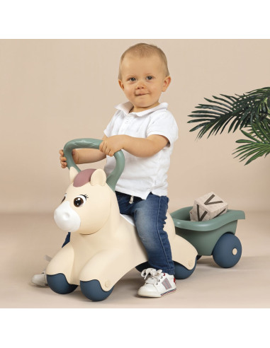 Masinuta de impins Smoby Pony cu remorca,S7600140502 Masinuta de impins Smoby Pony cu remorca,S7600140502