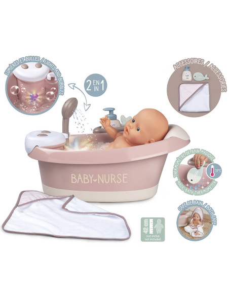 Cadita pentru papusa Smoby Baby Nurse Baleno Bath roz cu