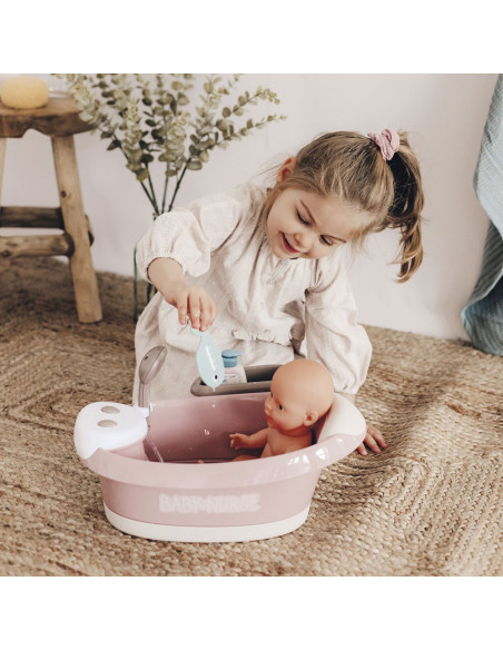 Cadita pentru papusa Smoby Baby Nurse Baleno Bath roz cu