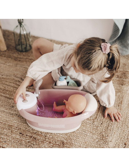 Cadita pentru papusa Smoby Baby Nurse Baleno Bath roz cu