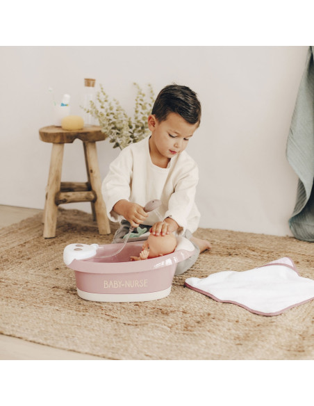 Cadita pentru papusa Smoby Baby Nurse Baleno Bath roz cu