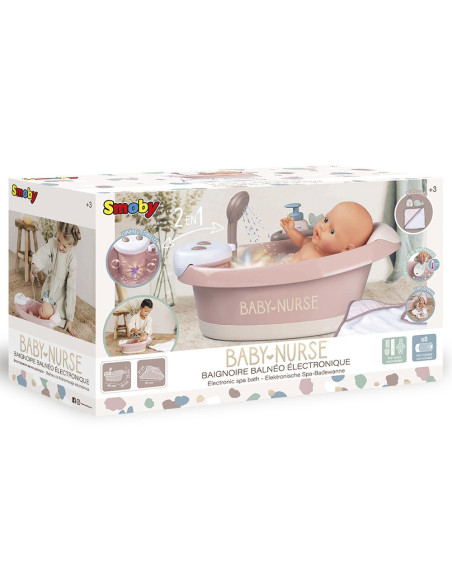 Cadita pentru papusa Smoby Baby Nurse Baleno Bath roz cu