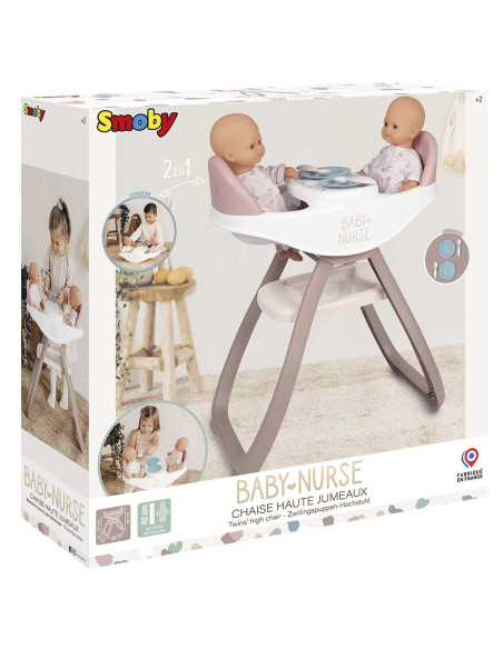 Scaun de masa pentru papusi Smoby Baby Nurse Twin 2 in 1