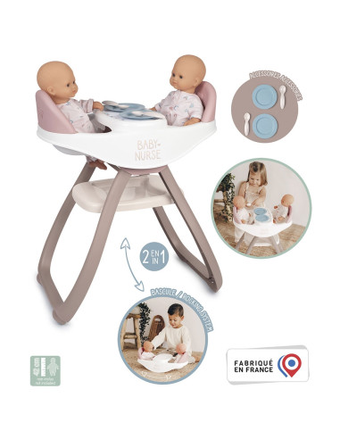 Scaun de masa pentru papusi Smoby Baby Nurse Twin 2 in 1