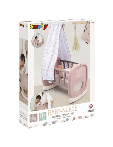 Leagan pentru papusa Smoby Baby Nurse Cradle maro cu
