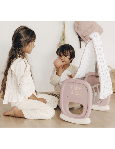 Leagan pentru papusa Smoby Baby Nurse Cradle maro cu