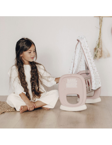 Leagan pentru papusa Smoby Baby Nurse Cradle maro cu