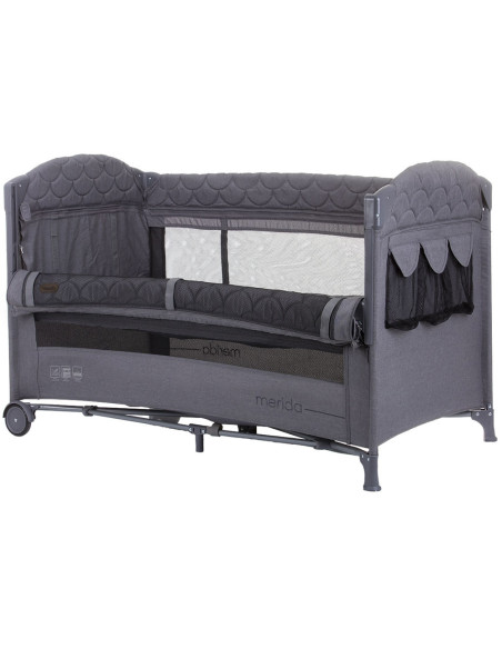 Patut pliabil Chipolino Merida graphite linen cu laterala