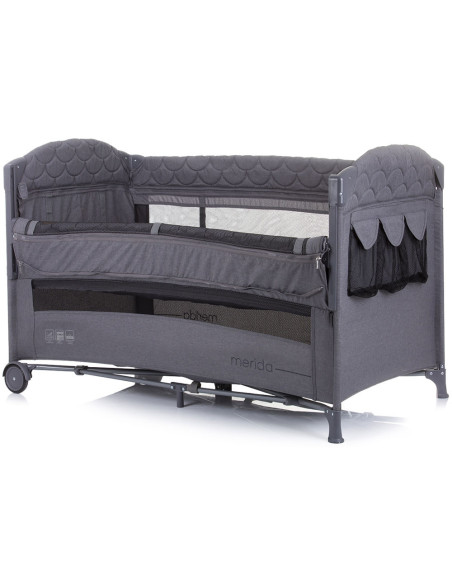 Patut pliabil Chipolino Merida graphite linen cu laterala