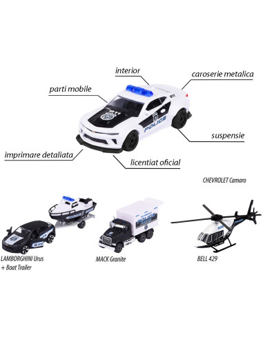 Set masinute Majorette Police Force cu 5 vehicule de