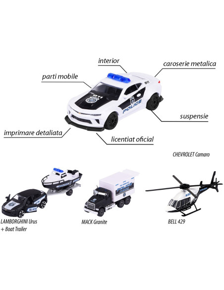 Set masinute Majorette Police Force cu 5 vehicule de