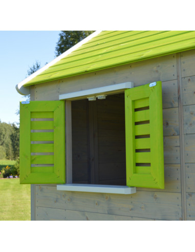 Casuta de gradina Lime Lodge cu platforma, tobogan si leagan