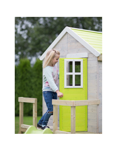 Casuta de gradina Lime Lodge cu platforma, tobogan si leagan