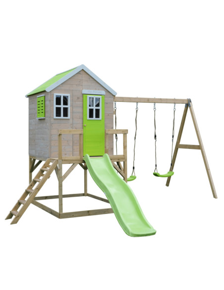 Casuta de gradina Lime Lodge cu platforma, tobogan si leagan