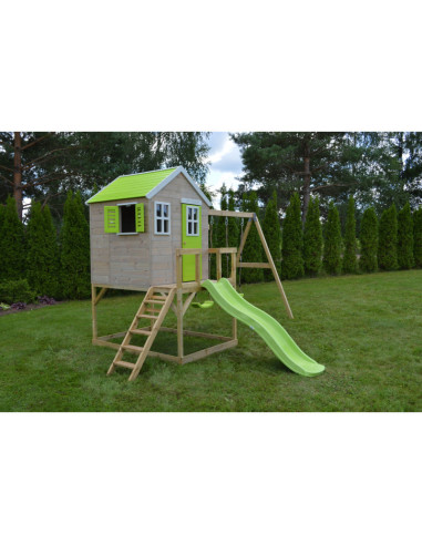 Casuta de gradina Lime Lodge cu platforma, tobogan si leagan