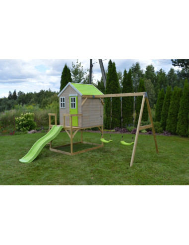 Casuta de gradina Lime Lodge cu platforma, tobogan si leagan