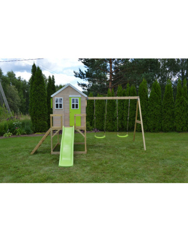 Casuta de gradina Lime Lodge cu platforma, tobogan si leagan