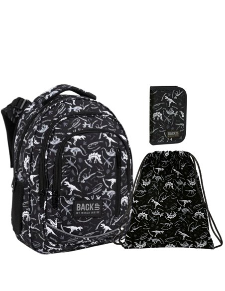 Set scoala 114 - Ghiozdan, Penar 1 fermoar, Sac incaltaminte, Motiv dinozaur
