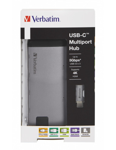HUB extern VERBATIM, Gigabit LAN x 1, USB 3.0 x 3, HDMI x 1