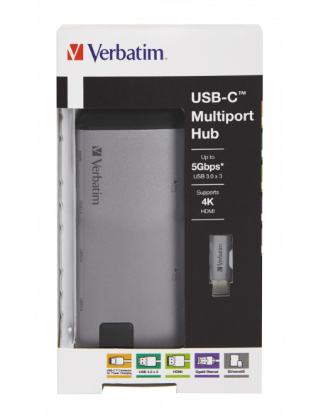 HUB extern VERBATIM, Gigabit LAN x 1, USB 3.0 x 3, HDMI x 1