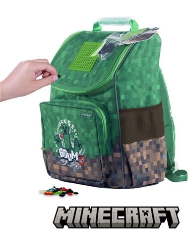 Set scoala PIXIE - Ghiozdan, Penar 1 fermoar, Breloc, 4 rezerve pixie, Alfabet pixie,  Motiv Minecraft 5 