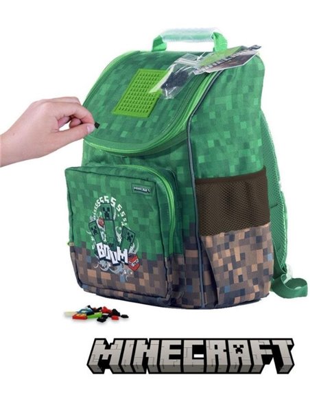 Set scoala PIXIE - Ghiozdan, Penar 1 fermoar, Breloc, 4 rezerve pixie, Alfabet pixie,  Motiv Minecraft 5 
