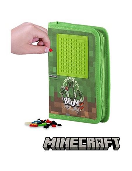 Set scoala PIXIE - Ghiozdan, Penar 1 fermoar, Breloc, 4 rezerve pixie, Alfabet pixie,  Motiv Minecraft 5 