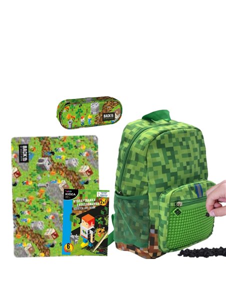 Set gradinita PIXIE - Ghiozdan, Penar etui, Carte 2 in 1, Planseta plastelina, Motiv Minecraft 3