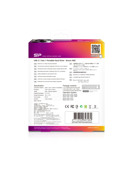 HDD Portabil SP Armor A60 4TB USB 3.2 NEGRU "SP040TBPHDA60S3K" (include TV 0.8lei)