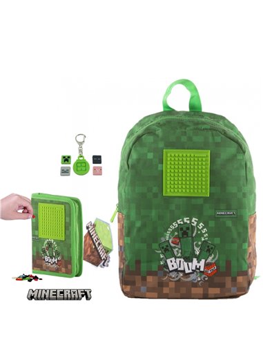 Set scoala PIXIE - Ghiozdan, Penar 1 fermoar, Breloc,  Motiv Minecraft 2